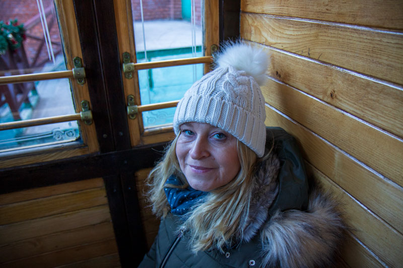 Sarah inside funicular